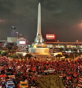 Red Shirts assemble at Victory Monument. Photo courtesy of Flickr user Y-Not 