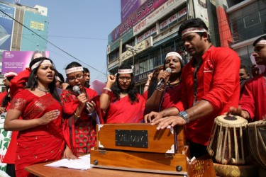 Action Aid Bangladesh's protesting violence against women by singing. 